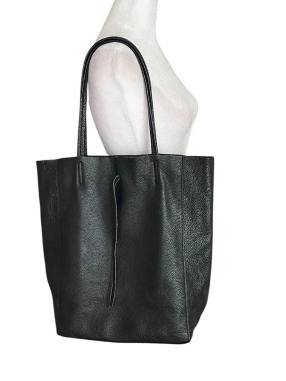 EUC Borse In Pelle Tote Shoulder Bag Genuine Leather Black Made In Italy